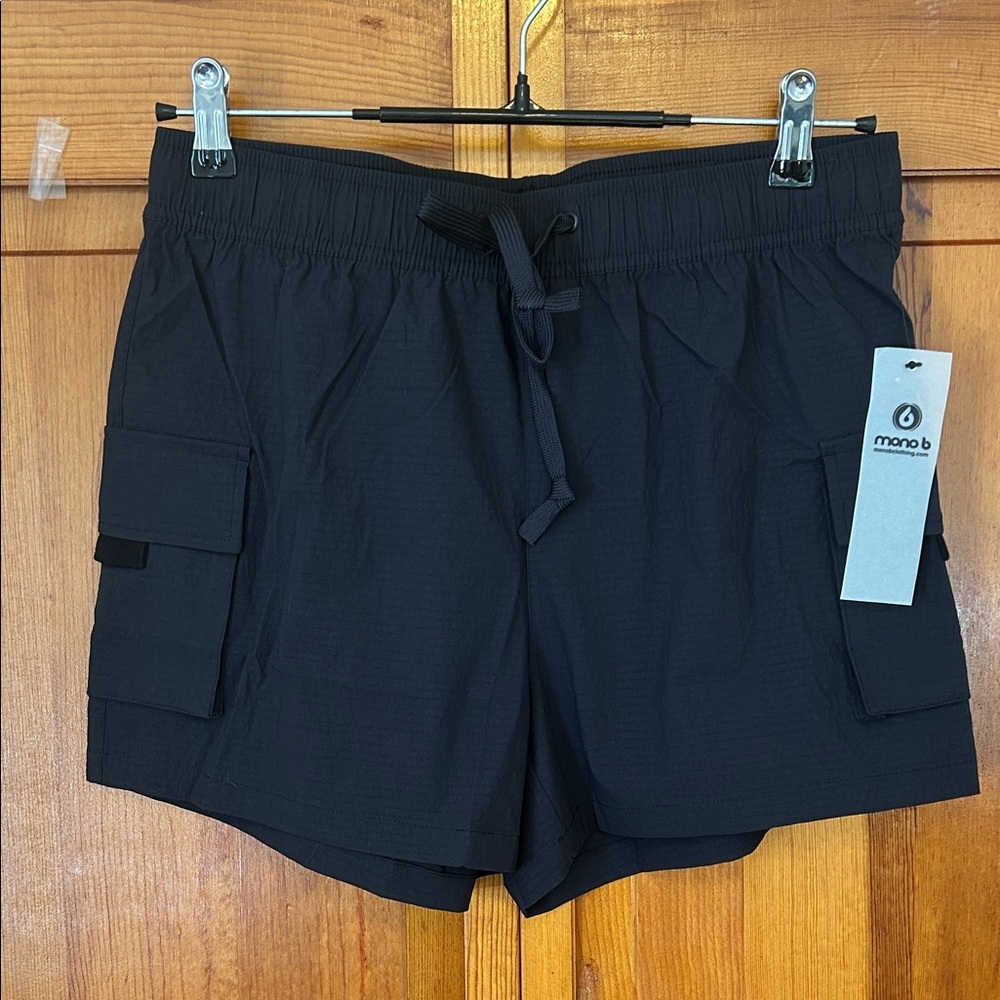 Mono B Women's Black Nylon Drawstring Cargo Shorts New